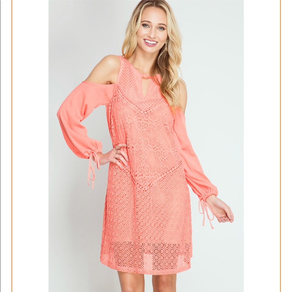 Cold shoulder knit coral dress